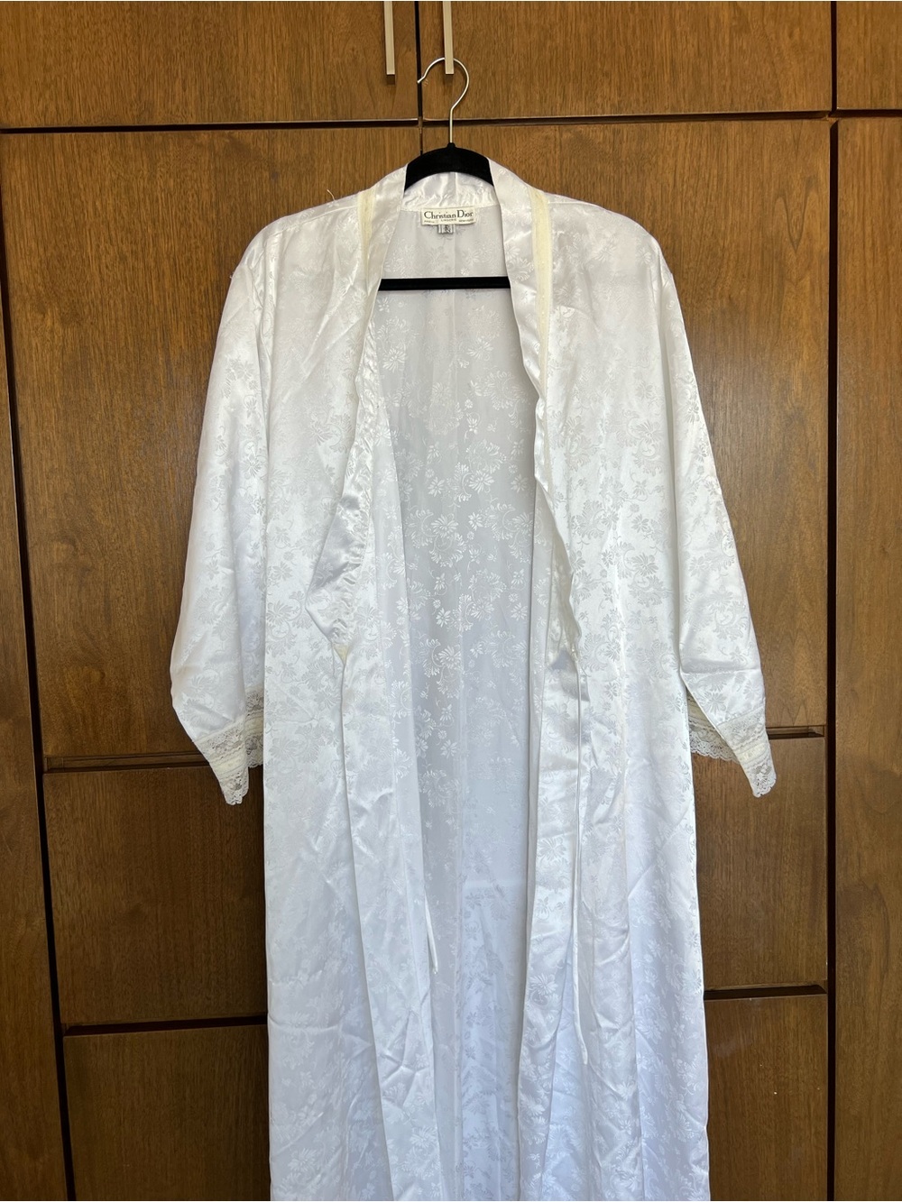 Dior White Floral Satin Robe with Lace Trim